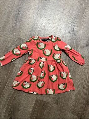 Mini Rodini Coral Polar Bear Print Long Sleeve Dress 2-3 2T 3T party